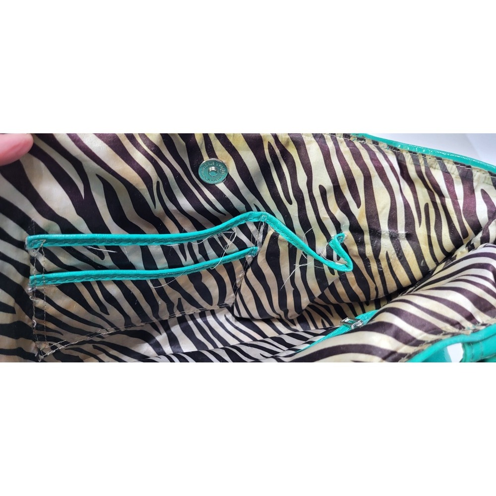 Vintage Guess Teal Shoulder Bag Silver Buckle Y2K Style Zebra Lining - Picture 14 of 16